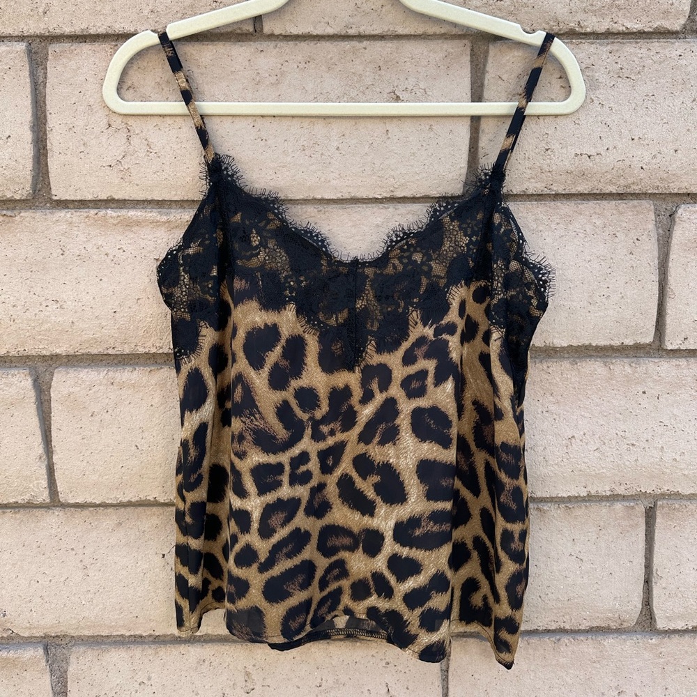 Leopard Print Lace Trim Cami Top